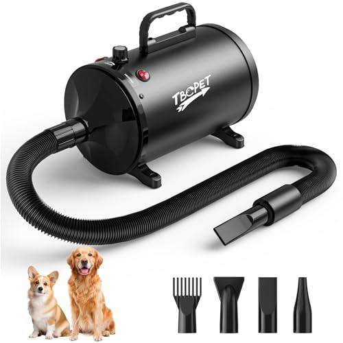 Dog Dryer High Velocity Dog Hair Dryer 5.2HP/3800W Stepless Adjustable Speed Temperature Dogs Grooming Blow Dryer Pet Dryer with 4 Nozzles Blow Dryer for Dogs Black