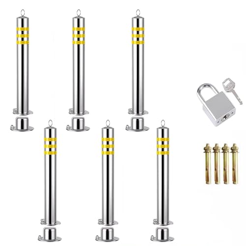 High Visibility Traffic Delineator Posts 44 35 30 24 Inch Height, Parking Bollards Commercial Removable Do Not Enter, Stainless Steel Caution Reflective Column Cones Pile(H 110cm/44inch,6 pack)