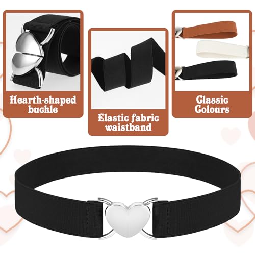 3Pcs Elastic Belts with Heart Buckle for Girls, Cute Stretch Kids Waist Belt Adjustable Toddler Belts for Pants Dress Jeans2