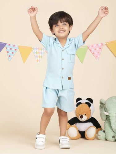 Image of POLKA TOTS 100% Cotton Co-Ord Set for Boys | Half Sleeve Shirt & Shorts Beach Outfit for Kids | Ultra-soft & Breathable Summer Clothes for Toddler & Baby Boy | Casual Dress & Printed Nightwear Set
