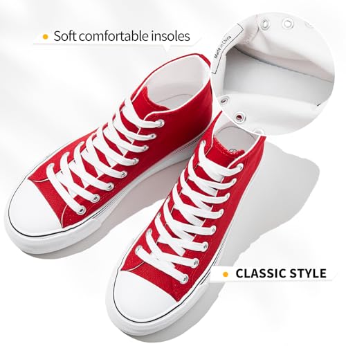 FINIWOR High Top Platform Sneakers for Women,Classic Black and White Canvas Shoes Womens Lace-up High Top Tennis Shoes3