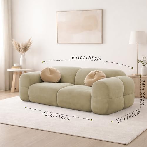 Image of Casaliving Vetras Modern Velvet Bubble Cloud Sofa, Tufted Design Upholstered 2 Seater Sofa Set for Living Room, (Cream Colour) Premium Velvet Fabric Sofa