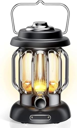Image of JB'S LAND New Retro Camping Lantern, Rechargeable LED Vintage Camping Lamp, Waterproof Battery Powered Camping Lighting, Portable Dimmable Outdoor Hanging Tent Lamp Brand (Black)