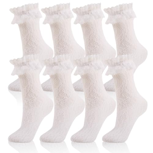 Image of Lace Socks for Women Ankle Ruffle, White Ruffle Frilly Dress Sexy Gothic Lolita fashion Sock,Mesh Ankle High for Young Girl