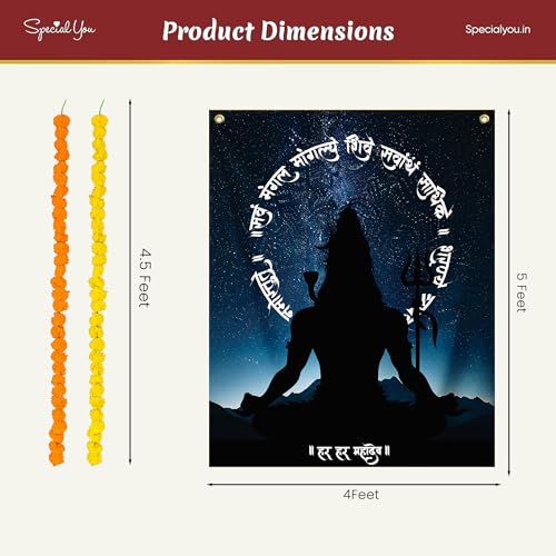 Image of Special You Back Drop Curtain for Decoration with Shiv Ji Backdrop (5x4Ft) & Marigold Garland for Home Decoration Items for Living Room, Wall Decor Items, Mandir Decorations Items for Home