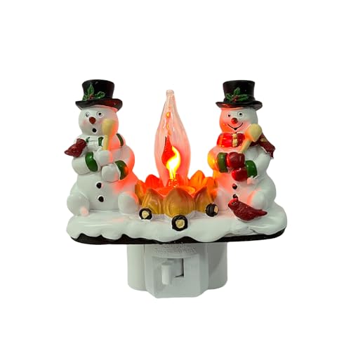 2025 Christmas Night Light, 3D Christmas Snowman Campfire Nightlight, Christmas Eve Campfire Flickering Night Light Gifts for Family, 120V Plug-in Powered for Festive Ambiance
