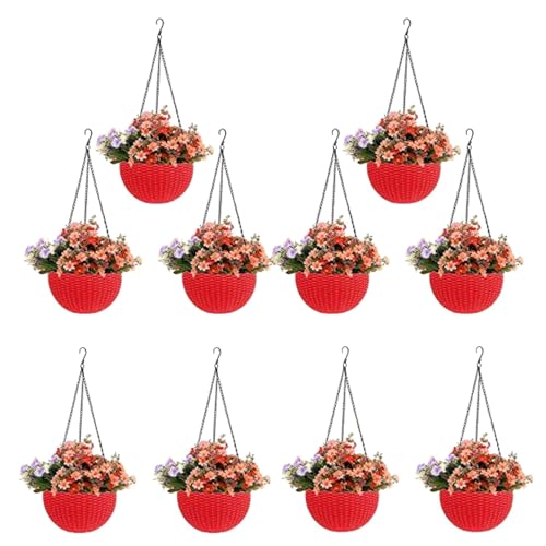 Image of Go Hooked Hanging Pots | Red | 7.1 Inch Diameter | 4.8 Inch Height | 3 mm Thickness | 13 Inch Chain | 10 Pieces