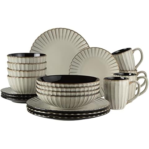 MÄSER 931963 Serie Confino Geschirr Set für 4 Personen im modernen Vintage Look, 20-teiliges Kombiservice aus Keramik in Beige mit schwarzen Akzenten Cover