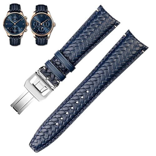 Bracelet de montre en cuir IWC Portofino tissé main bleu 20mm