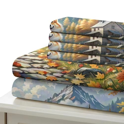 Housse de couette Corgi durable en microfibre douce avec motif 3D montagne d'automne - 7