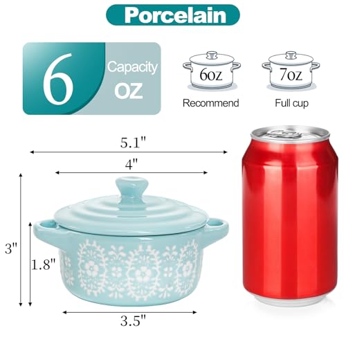 Image of Goaste 4 Pack Porcelain Ramekins with Lids, 7 OZ Mini Casserole Dish with Handles, Round Ceramic Cocotte Bowl Set, Individual Small Baking Dish for Souffle, Creme Brulee, Lava Cake, Soup (4 Colors)