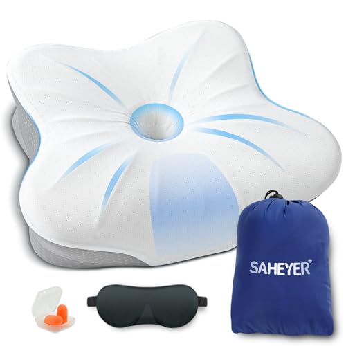 SAHEYER Memory Foam Camping Pillow, Travel Pillows for Sleeping, Cervical Neck Support Camping Gear Accessories - Small Pillow Travel Essentials for Sleeping, Backpacking, Hammock, Gray