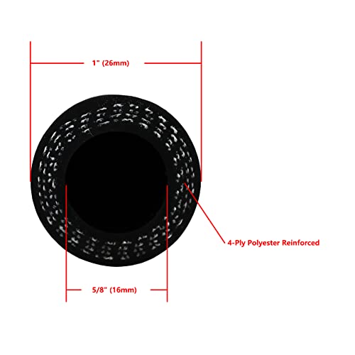 Ucreative 3.2Ft High Temperature Reinforced Silicone Vacuum Tubing Hose 200Psi Max Pressure Black Id: 5/8" (16Mm) #TOP1