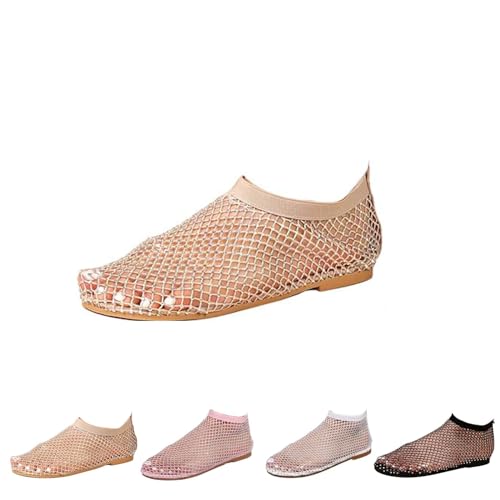 Mesh Ballet Flats For Women with Strap,Ultra Comfortable Shiny Gem Mesh Flats,Shiny Stylish Flats Sparkle Shoes (37,Gold)