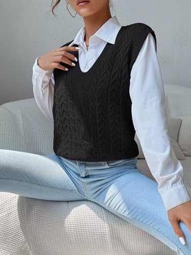 Image of Womens Sweater Vest Sleeveless Cotton Casual V Neck Pullover