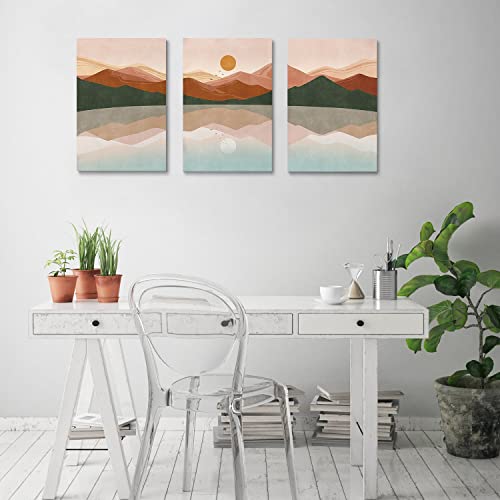 Fchen Art Boho Wall Art Set Of 3 Panels Boho Posters Bohemian Moon Phases Geometric Canvas Wall Art Sunset Sunrise Painting Minimalist Abstract Bedroom Decor For Women Wall Art For Living Room #TOP2