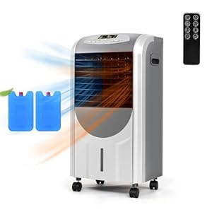 GOPLUS Mobiele airconditioning zonder afvoerslang, 4-in-1 waterkoeling & verwarming & ventilator & ontvochtigen, airconditioner voor ongeveer 20 ㎡, 8H-timer, incl. 7L watertank & 2 koelaccu’s en