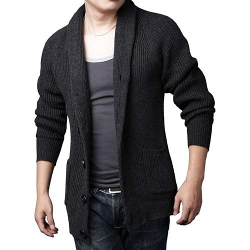 Men's Lapel Cardigan Sweater Men Loose Casual Sweater Men's Solid Thick Knit Cardigan