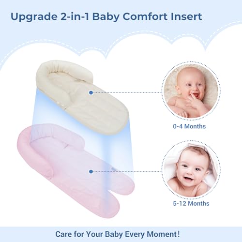 Image of COOLBEBE New 2-in-1 Babybody Supports for Baby Newborn Infants - Extra Soft Stroller Cushion Pads Car Seat Insert, Seasons, Pink