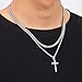 Fiusem Cross Necklace for Men, Silver Tone Mens Cross Necklaces Layered Cross Chain and Stainless Steel Cross Pendant Small, Cuban Link Rope Chain 18in/20in Jewelry Gift