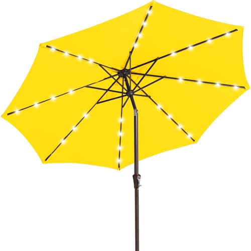 Image of JEAREY 9FT Outdoor Patio Umbrella with Solar Lights, LED Lighted Pool Umbrella with Tilt and Crank, Outdoor Table Umbrellas for Deck, Yard & Market (Lemon)