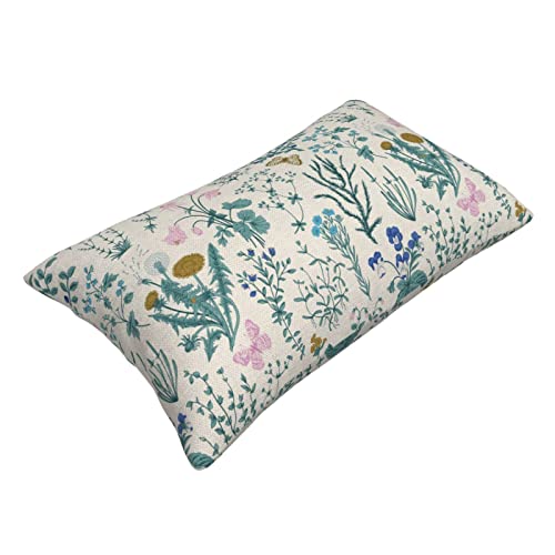 Image of AEIOAE Spring Pillow Covers 12x20 Inch Set of 2,Blue Teal Wild Flower Plant Throw Pillows Case,Seasonal Floral Outdoor Decorative Linen Farmhouse Decor Cushion Covers for Home Sofa Bed Couch