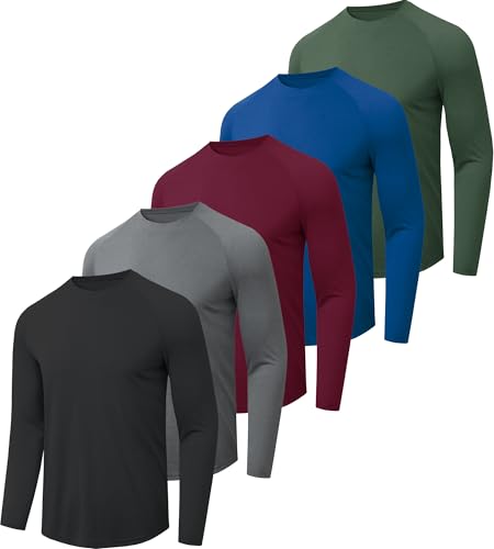 5 Pack Long Sleeve Shirts for Men - Quick Dry Moisture Wicking UPF 50+ Sun Protection T-Shirts for...