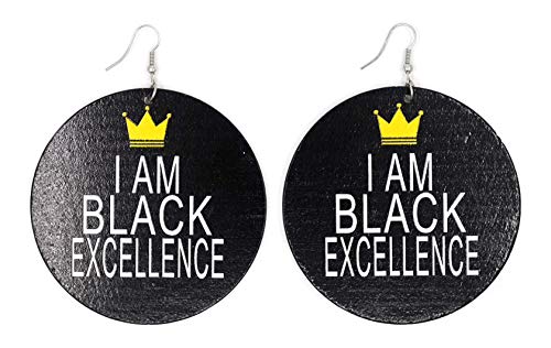 Teri's Boutique I am Black Excellence Crown Tiara African American Anti Violence Multicolored Wooden Dangle Drop Earrings