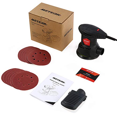 Meterk 5 Inch Random Orbit Sander 2.5A Orbital Sander with 12Pcs Sandpapers, 12000RPM, 6 Variable Speed, Efficient Dust Collector, Ideal for Finishing, Sanding, Polishing Wood