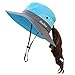 Muryobao Women Ponytail Summer Sun Hat Wide Brim UV Hats Floppy Bucket Cap for Safari Beach Fishing Gardening Sky Blue