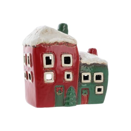 Village Pottery Xmas Red/Green Two House Tealight