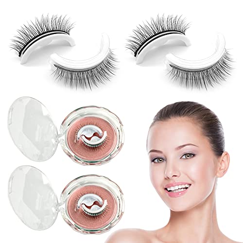 Reusable Self Adhesive Eyelashes Without Glue, False Lashes Natural Look, 3 Seconds Eazy to Wear, Waterproof, Light, 2 Pairs Wispy Long Fluffy Fake Eye Lashes, Perfect Gift for Women Makeup (Natural)
