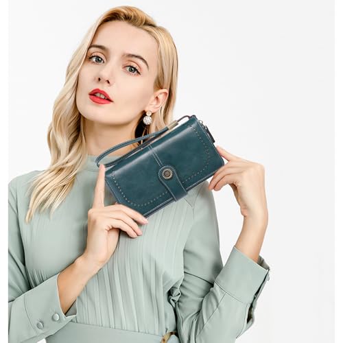 Image of RNIEGA Womens Wallet Leather Billfold RFID Blocking Credit Card Holder Wristlet Wallets for Women Ladies Purses with Zipper Coin Pocket