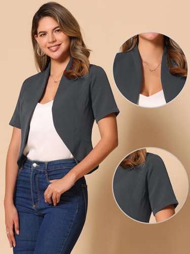 Image of Allegra K Short Sleeve Blazers for Women's Business Casual Open Front Work Cropped Shrug Jacket