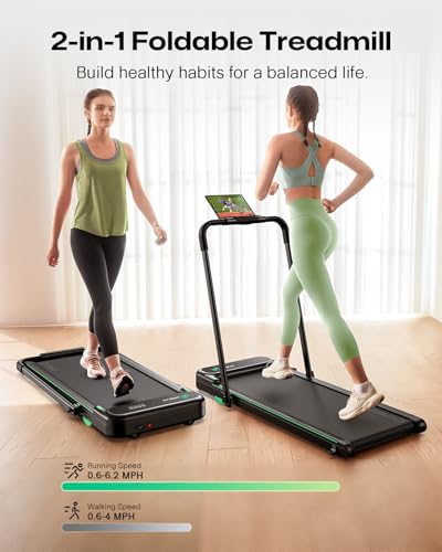 UREVO Strol 2E Smart 2-in-1 Folding Treadmill, Compact Walking Pad with Safety Handle, Plug and Play, Dual LED Display, Workout APP, Walking or Running for Home Office, Remote Included, Flaxen - Image 7