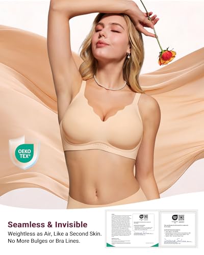 Image of As Fairy Wireless Bras for Women Full Coverage Seamless Scalloped Push Up No Underwire Everyday Bra with Air Holes