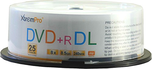 XtremPro DVD+R DL 8X 8.5GB 240min Recordable Double Layer DVD 25 Pack Blank Discs in Spindle - 11047