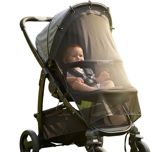 Image of IntiMom Stroller Sun Shade - Universal UV Protection Cover for Strollers Sunshade with See Through, Clip-On Sun Blocker, Sun Shield for Baby, Breathable Adjustable Fit, Full Coverage, X-Large