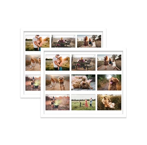 White Multi Photo Frame - Holds 9 x 6x4 Pictures, Family Collage Picture Frame for Wall Display, 20x16 Frame size, Set of 2