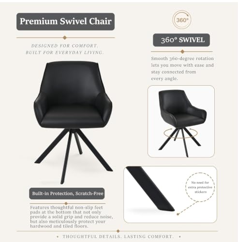 Image of Set of 4 Chairs 360 Degree Rotating Stylish, Modern, Elegant & Comfortable PU Leather Arms Chairs for Dinning Living Hotel Cafe (4 Chairs) (Black Set of 4)