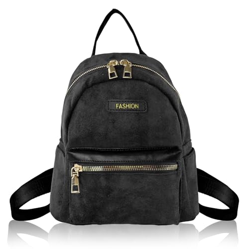 WisePoint Small Backpack for Women, Suede Womens Backpack Small Backpack Purse with Handle, Small Backpacks Ladies Backpack (black)