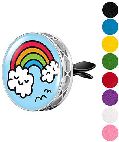 Wild Essentials Rainbow Clouds Essential Oil Car Vent Diffuser, Stainless Steel Locket Pendant With 8 Color Refill Pads, Customizable Air Freshener For Aromatherapy #TOP1