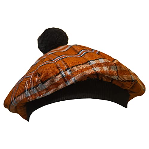 Image of Scottish Tam O' Shanter Hat Tartan Bonnet Pom Pom Wool Flat Cap One Size