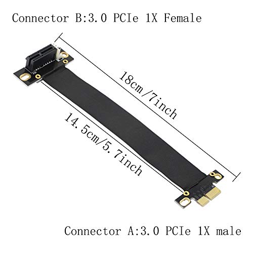 Image of GINTOOYUN PCIE Extension Cable,PCI-Express 3.0 1X Male to Female Riser Cable PCI-E 1X Extender Adapter Jumper (18cm,90