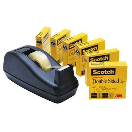 Scotch 665 - Cinta permanente de doble cara con dispensador C40, 1/2 x 900 pulgadas, 6 unidades