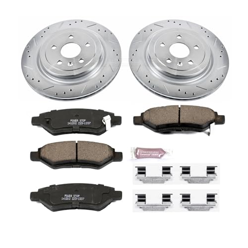 Image of PowerStop Rear Brake Kit for Cadillac CTS 2008-14 - Drilled and Slotted Disc Rotors with Carbon-Fiber Ceramic Brake Pads Replacement, K4723