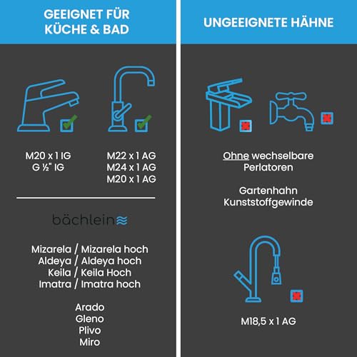 Bächlein Universal Wasserhahn-Aufsatz in Chrom mit zwei Strahlarten - Drehbarer Wasserhahn-Luftsprudler für Küchenarmaturen