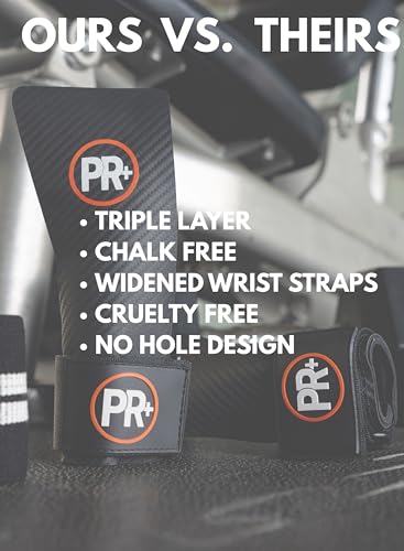 Set of PR+ Gymnastics Hand Grips + 18" Lifting Wrist Wraps for Pull Ups, Weightlifting, WODs & Cross Training – No Hole, Chalk-Free Gloves, Triple Layer Hand Protection & Wrist Support - Great Gift - Image 3