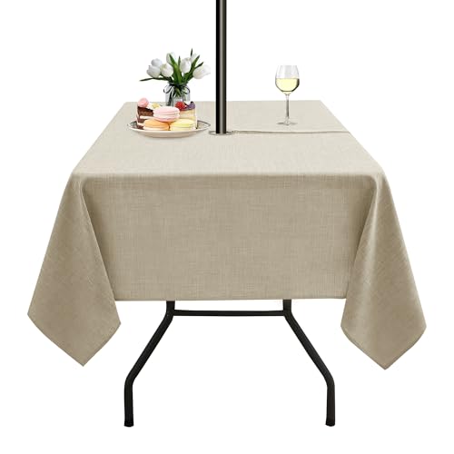 LUSHVIDA Outdoor Tablecloth with Umbrella Hole, Natural, 60x60 Inch