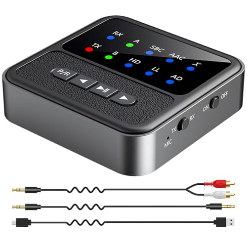Bluetooth 5.4 Transmitter Receiver 2-in-1 Audio Adapter, Supports 2 Headphones Dual Connection, aptX Adaptive Low Latency 3.5mm AUX RCA Bluetooth Adapter for Airplane, Car, TV, Headphone, Speaker Bluetooth 5.4 Transmitter Receiver 2-in-1 Audio Adapter, Supports 2 Headphones Dual Connection, aptX Adaptive Low Latency 3.5mm AUX RCA Bluetooth Adapter for Airplane, Car, TV, Headphone, Speaker